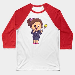 Cute Woman Get An Idea Cartoon Baseball T-Shirt